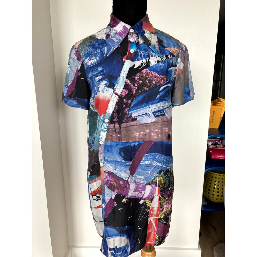 Snow Xue Gao Silk Dress Shirt Abstract Print sz S